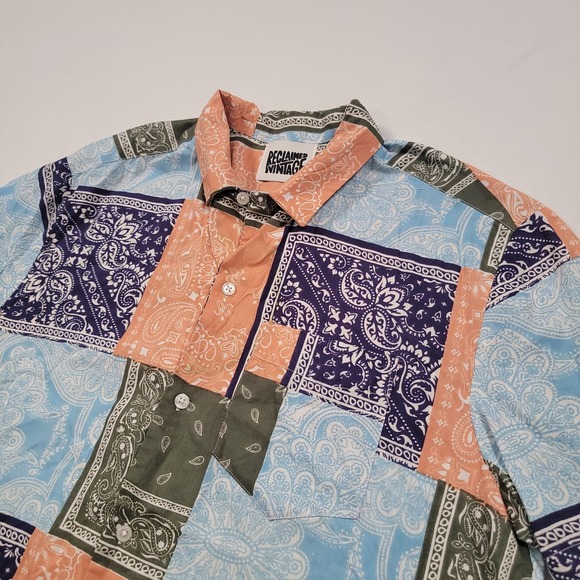 Reclaimed Vintage Other - Reclaimed Vintage Men Short Sleeve Button Up Shirt Small Paisley Patchwork